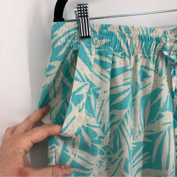 Vtg Cathy Daniels 100% Linen Pants Womens XL Cropped Pull On Leaf Print Pockets - Picture 5 of 13